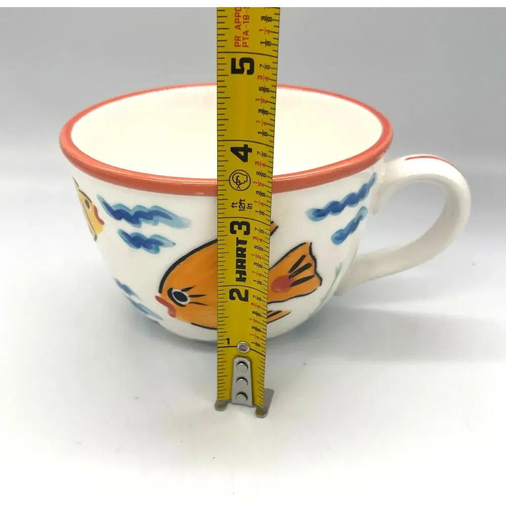 Les Tropiques Strata Snack Plate & Cup & Spreader Set Hand Painted Tropical Fish